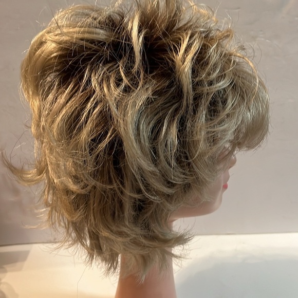 Rene of Paris Short Curly Pixie Wig  Ombré Blonde & Brown - Picture 6 of 10